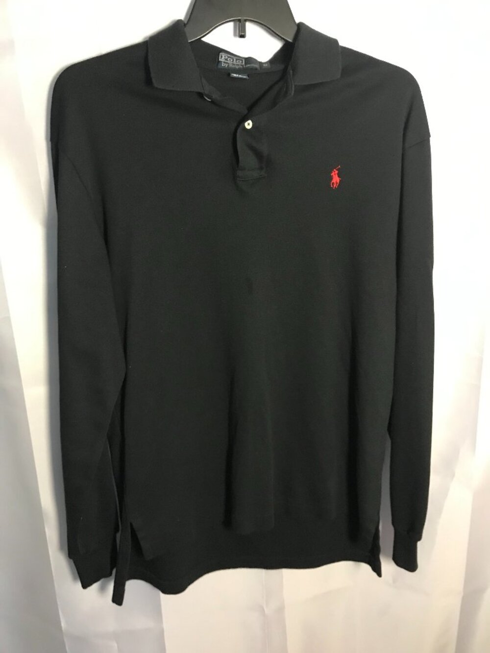 Polo by Ralph Lauren Men’s Medium Black Long Sleeve Polo Shirt Red Pony 100% Cot